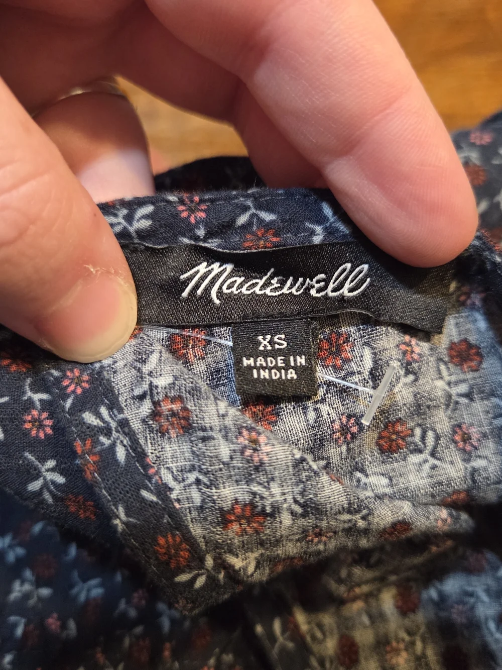 MADEWELL Tie-Back Peplum Top Womens XS Navy Blue Campden Daisies Cottegecore